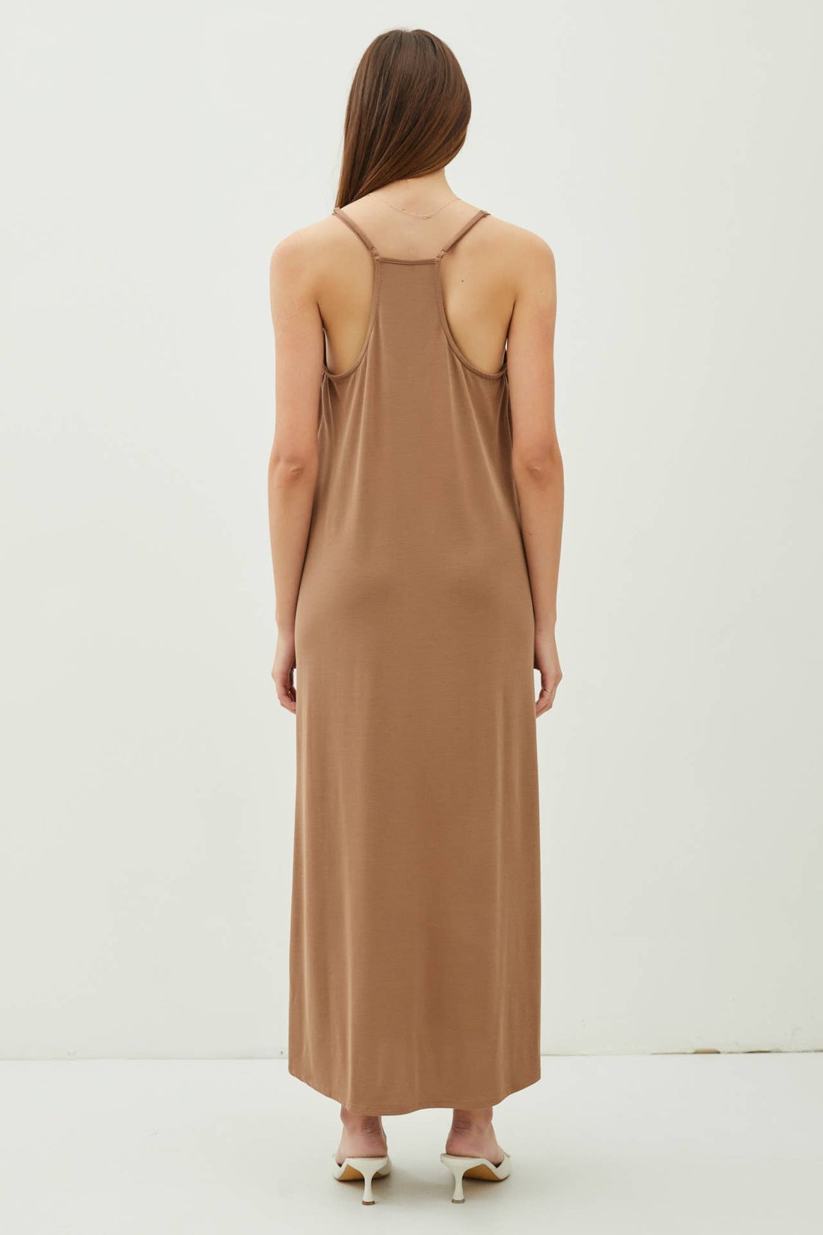 MODAL V-NECK RACERBACK ADJUSTABLE STRAP MAXI DRESS