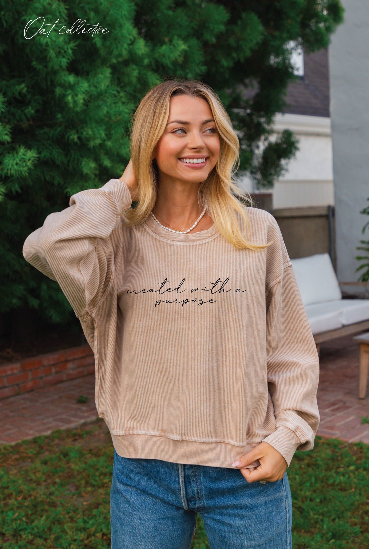 CREATED WITH A PURPOSE Cropped Thermal Vintage Pullover