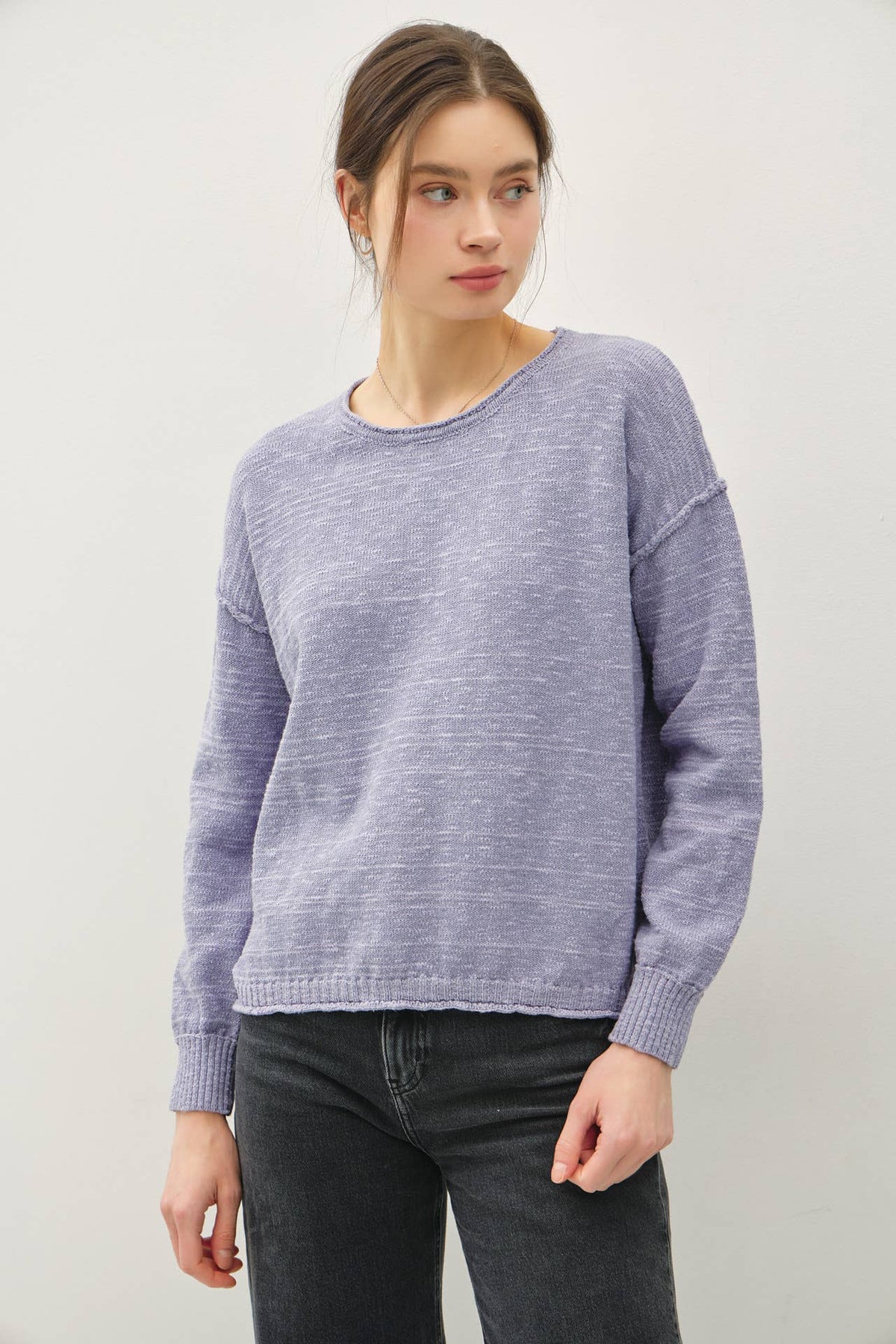 INSIDE OUT DROP SHOULDER PULLOVER SWEATER