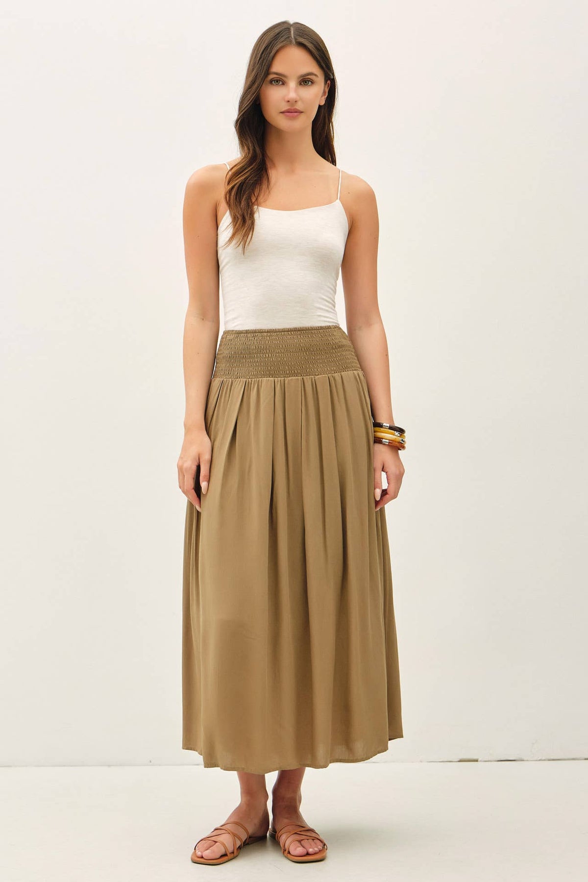 SMOCKED WAIST CIRCLE FULL SKIRT