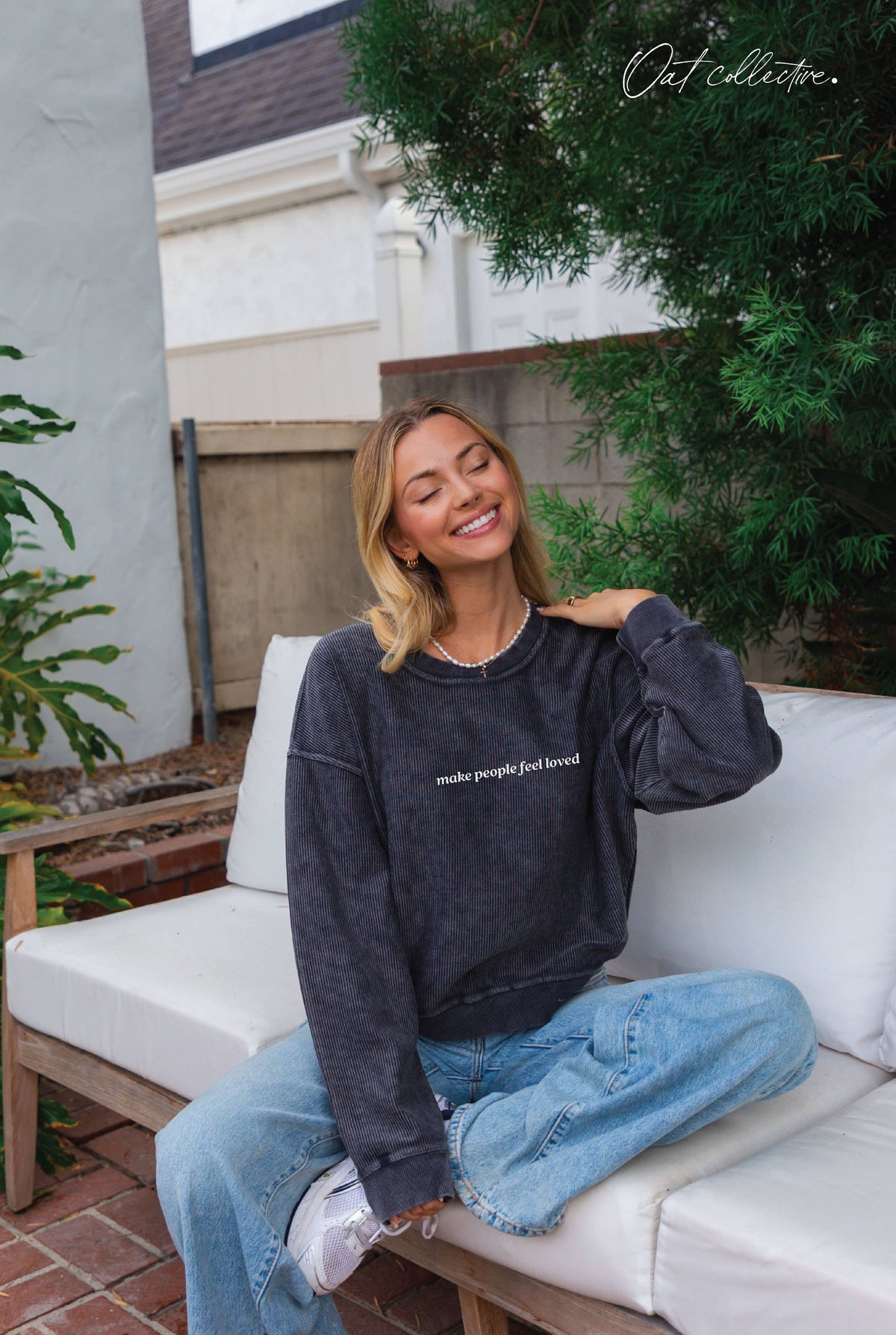 MAKE PEOPLE FEEL LOVED Cropped Thermal Vintage Pullover