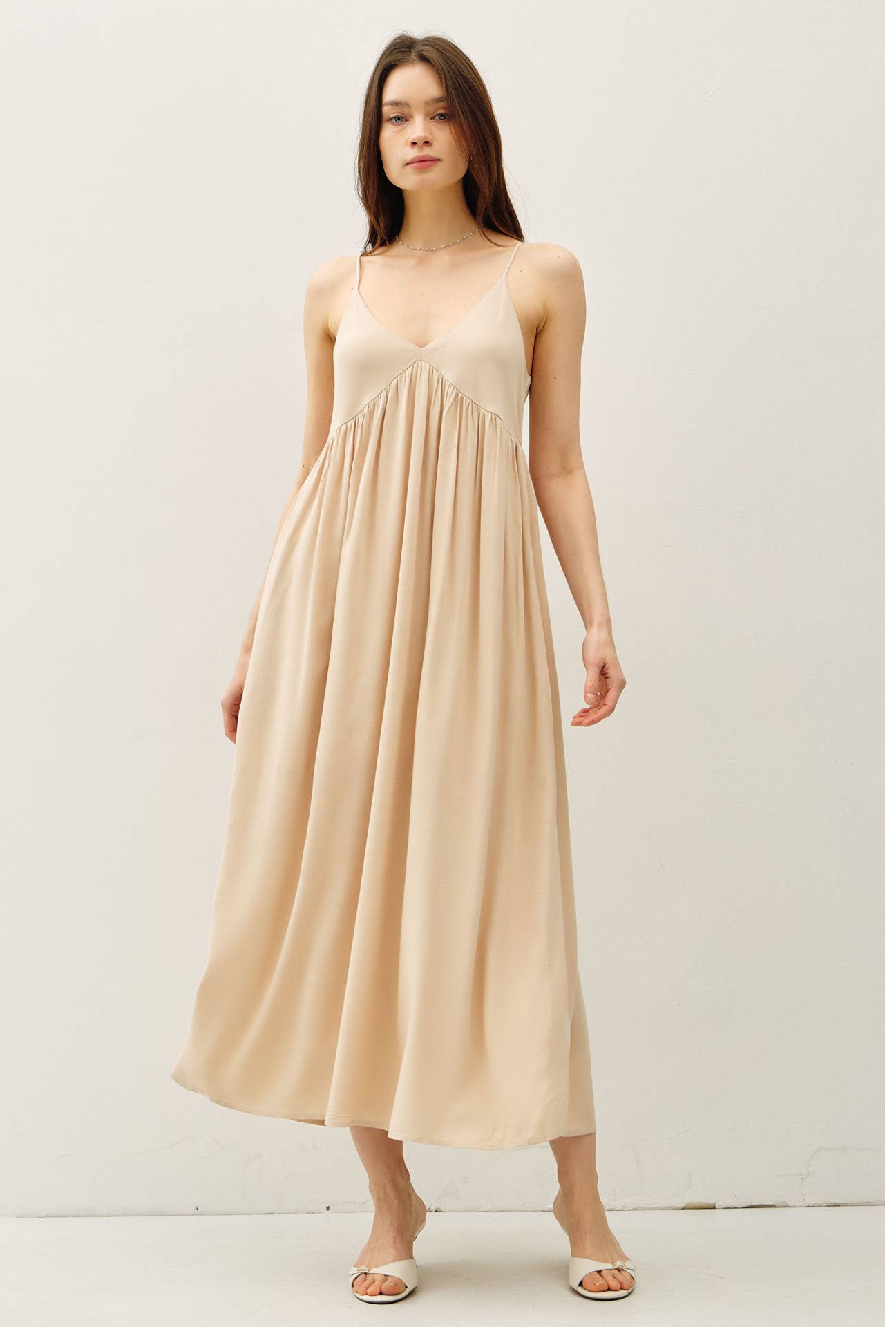 BREEZY BABY DOLL MAXI DRESS NATURAL / S BREEZY BABY DOLL MAXI DRESS NATURAL / S