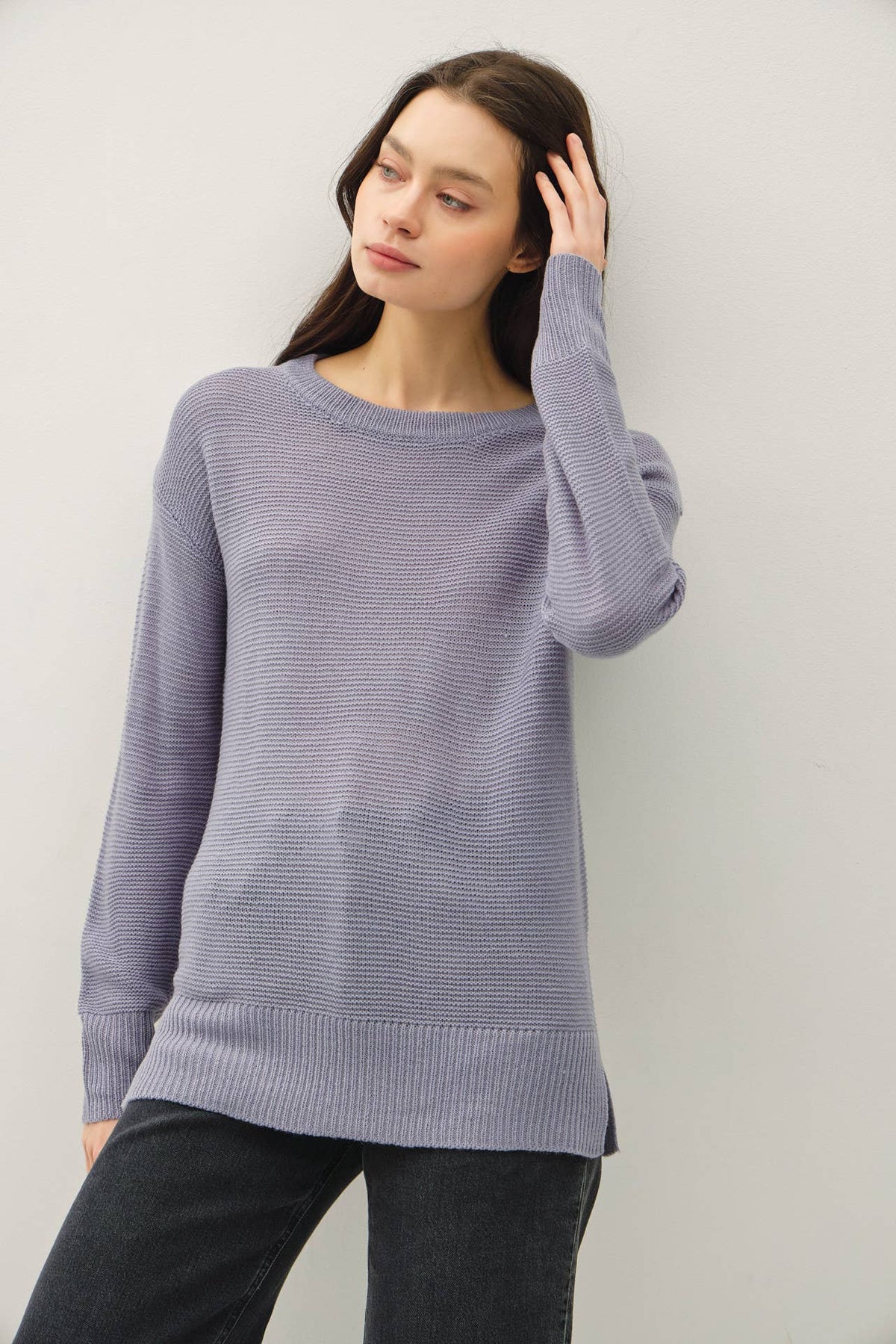 NEW COLOR-BASIC ROUND NECK BOYFRIEND FIT SWEATER