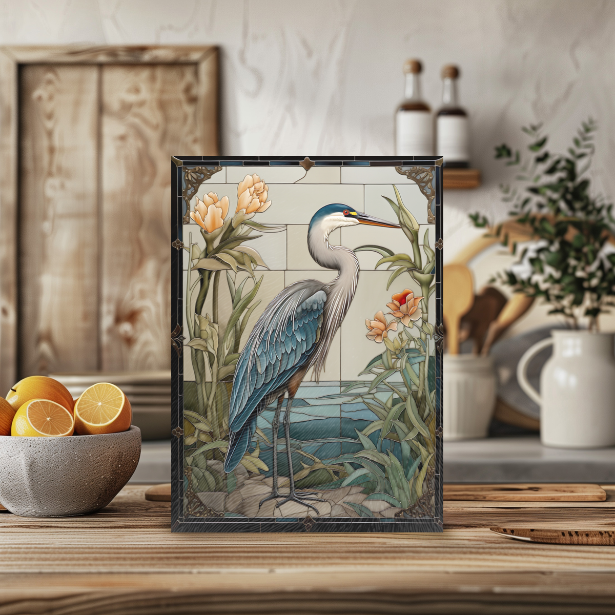 Tempered Glass Cutting Board: Blue Heron Serving Tray (R)