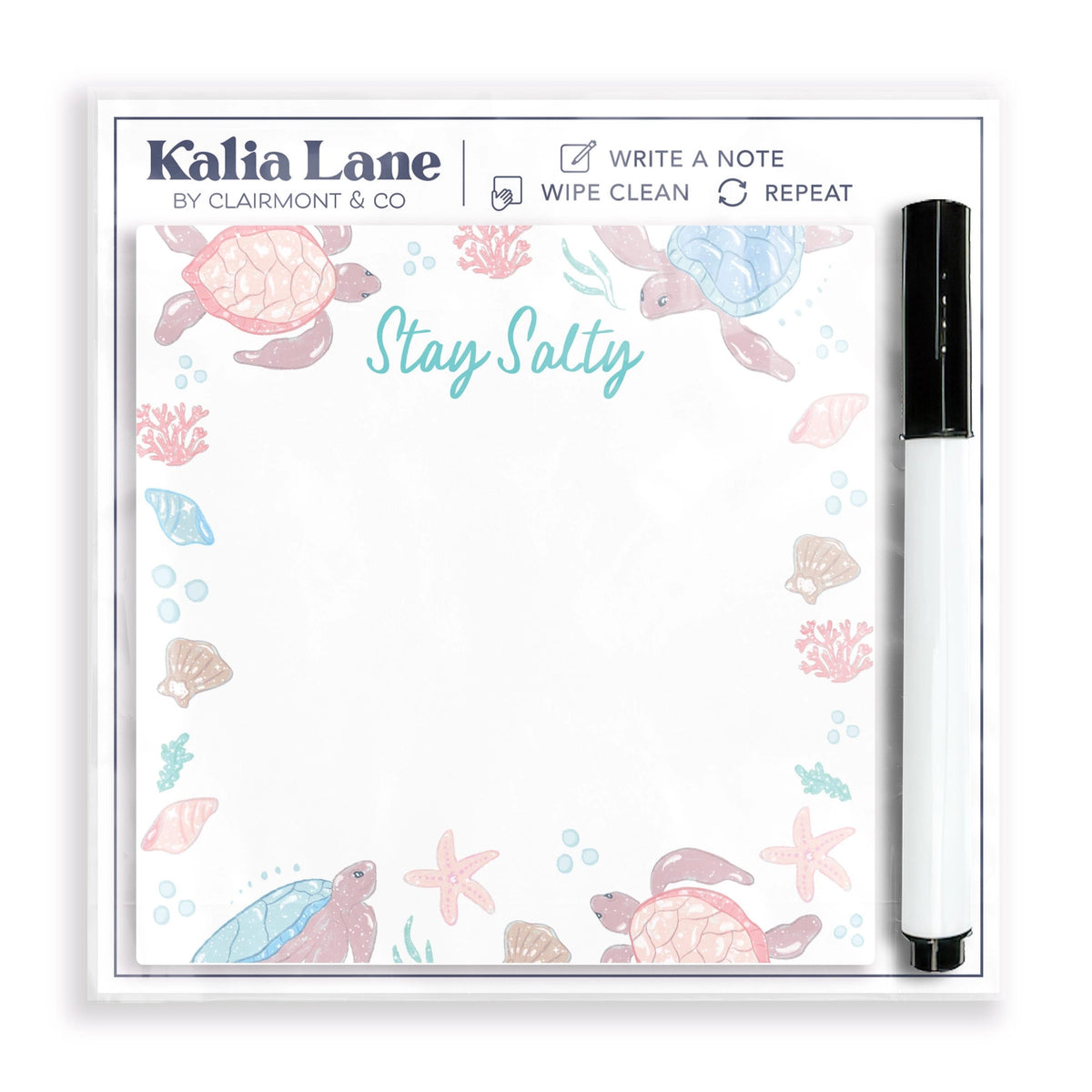 4x4 Clear Reminder Kalia Lane-Coastal Sea Turtles Stay Salty Notes