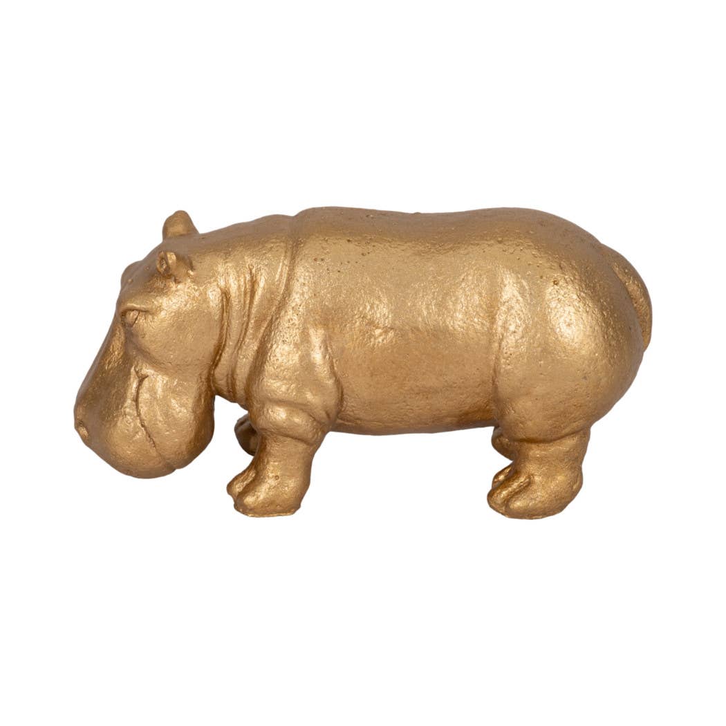 Decorative Figurine - Gold Ceramic Hungry Hippo, 8 in.