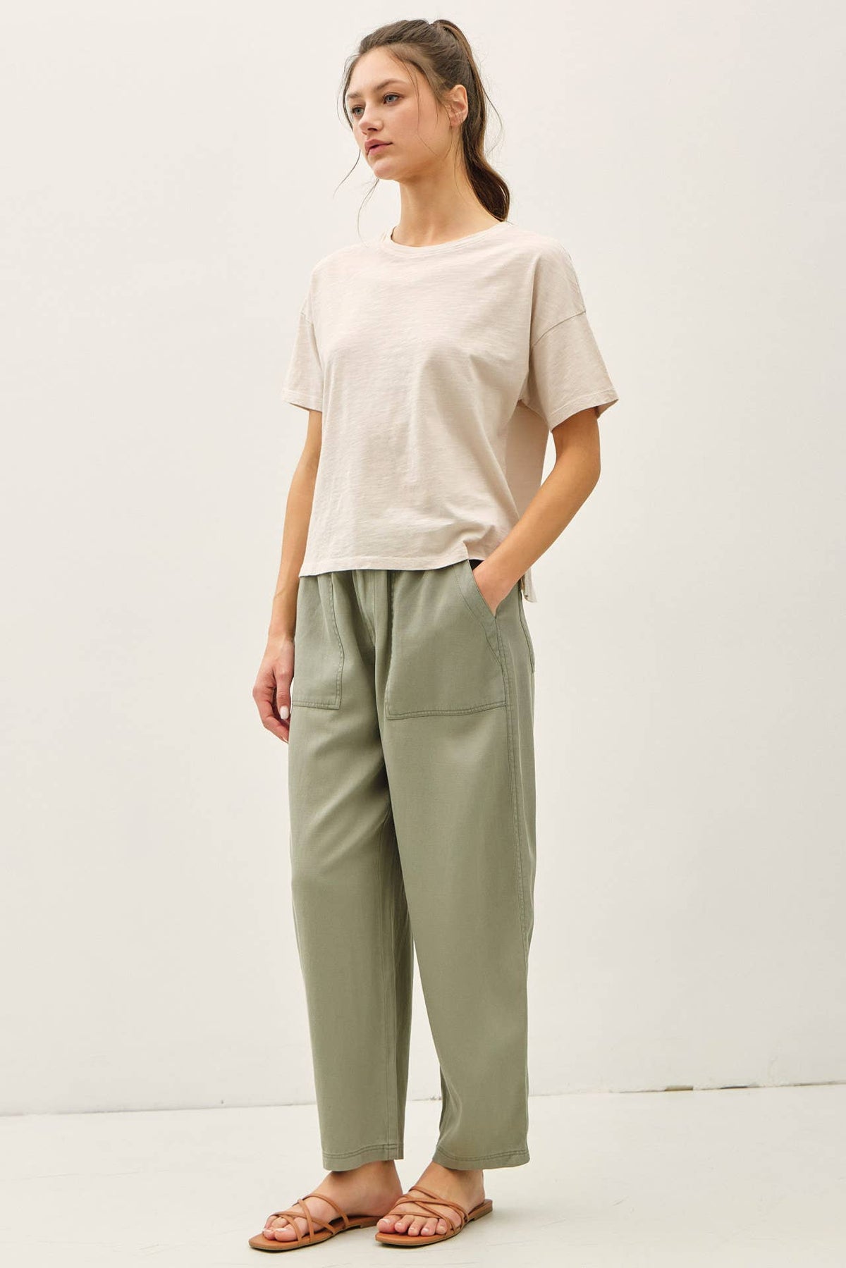GARMENT DYE COTTON SLUB DROP SHOULDER BOXY CROP TEE