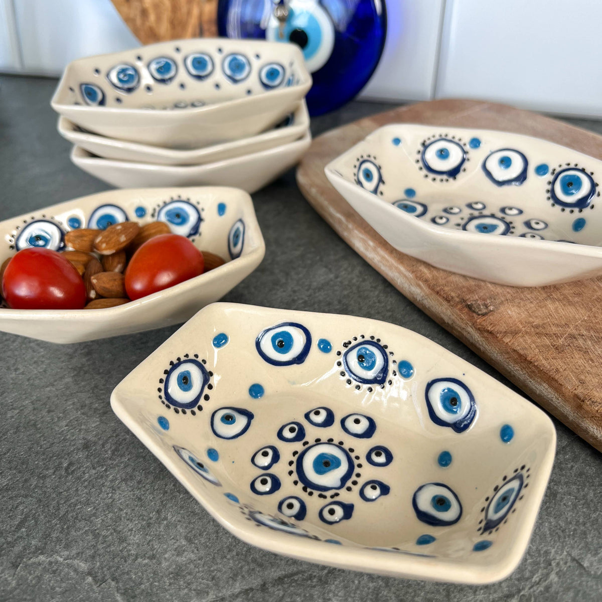 Evil Eye Trinket Dish, Ceramic Pinch Bowls, Handmade Pottery