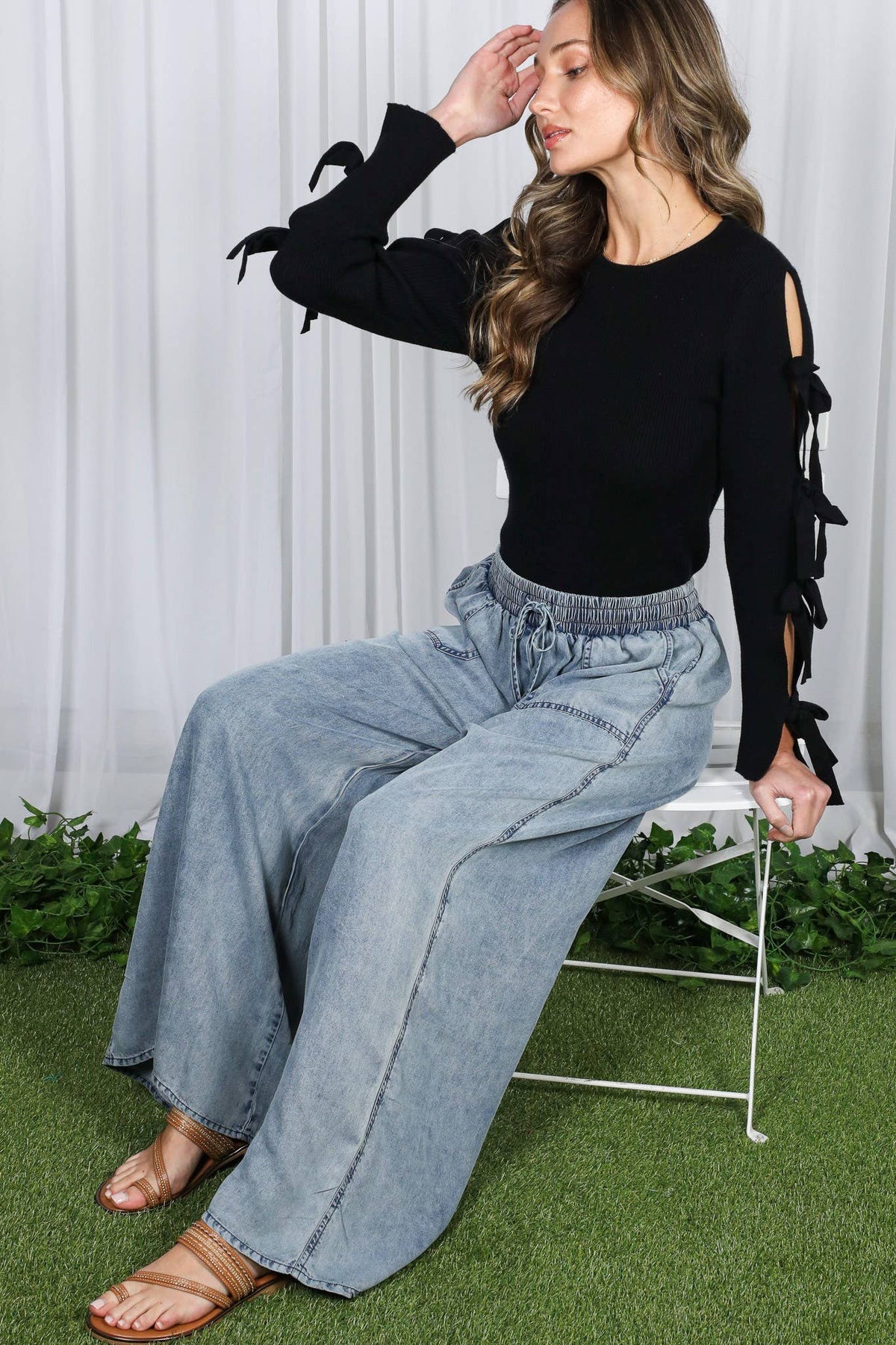 Wide Leg High Waist 100%Tencel Chambray Denim Pants VP83019