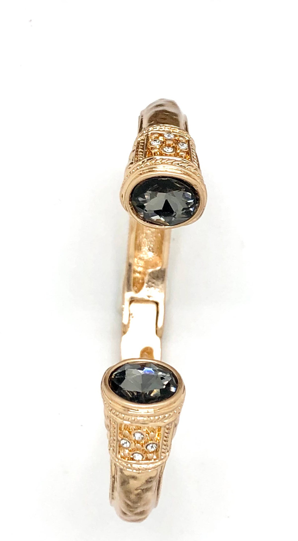 Bracelet Cuff Alloy Platewith Beveled MidnightSky Glass 7-8”