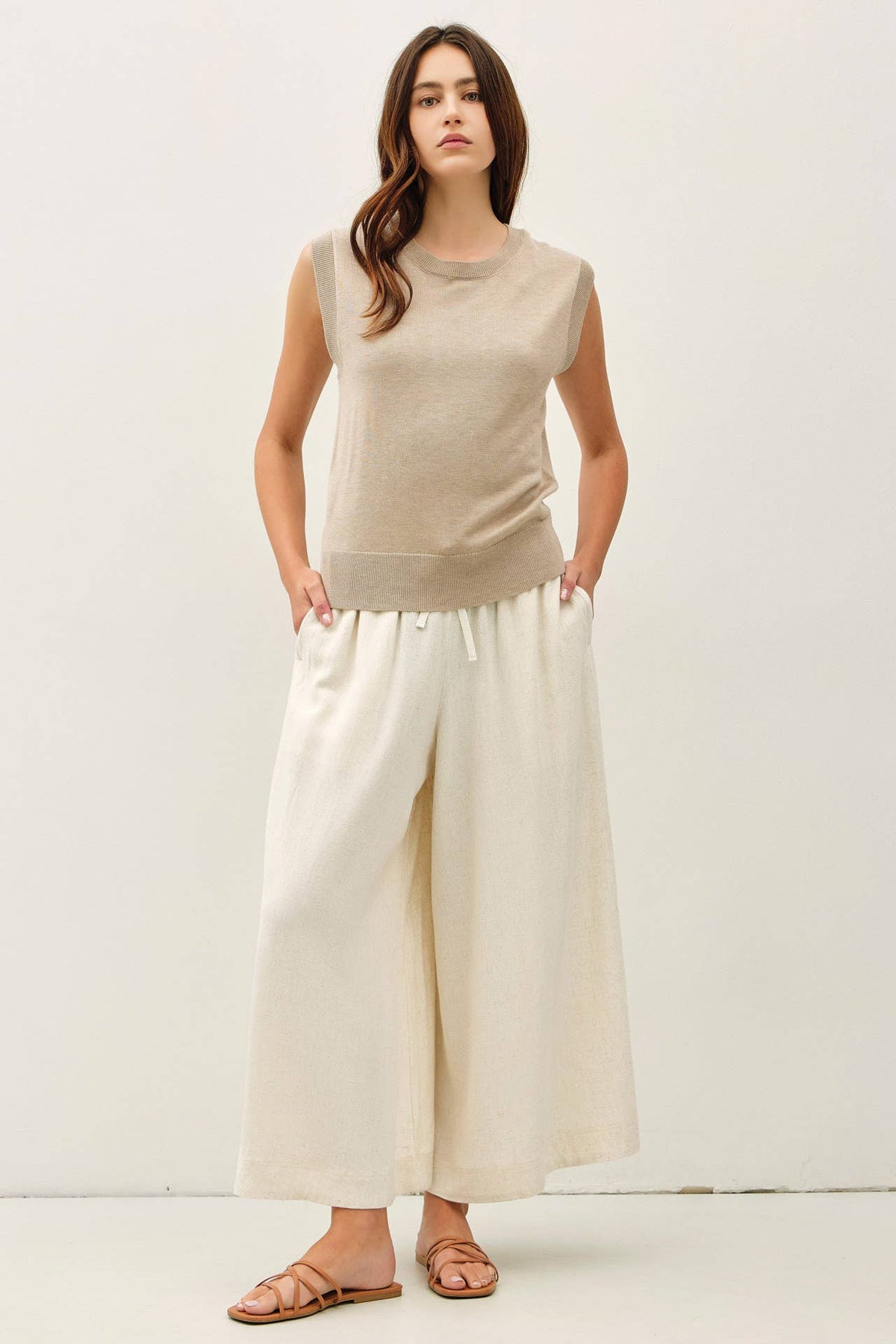 LINEN BLEND CROPPED PALAZZO PANTS