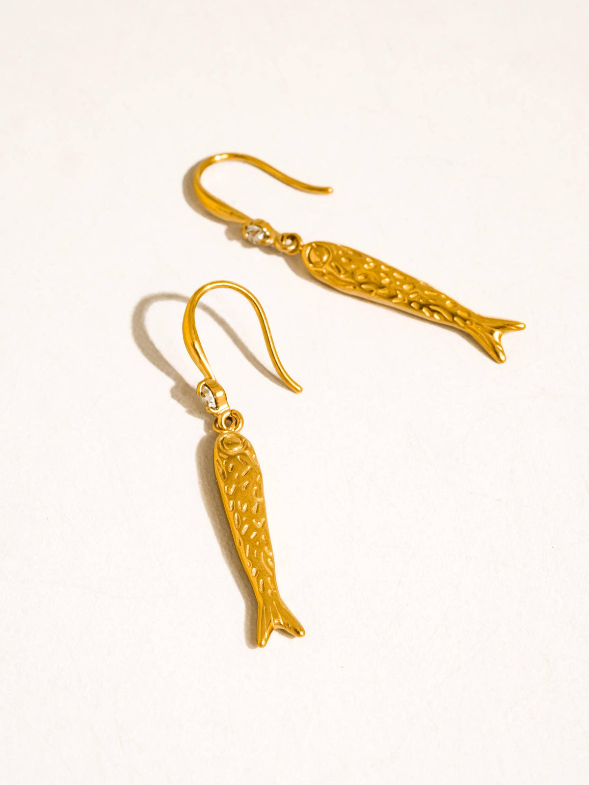 Calypsa 18K Gold Non-Tarnish Fish Charm Drop Earrings