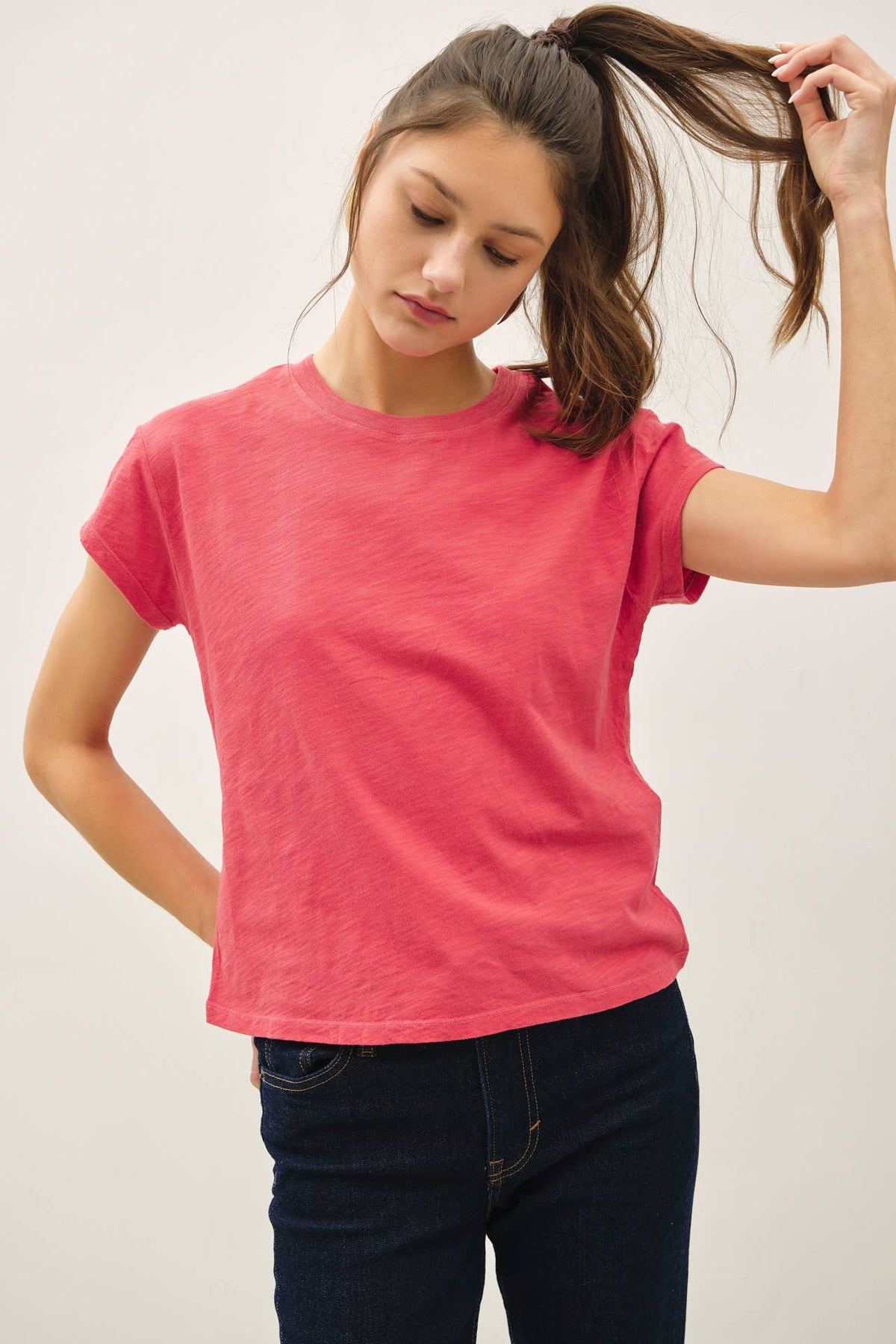 GARMENT DYE COTTON SLUB SLIM FIT CREWNECK BABY TEE