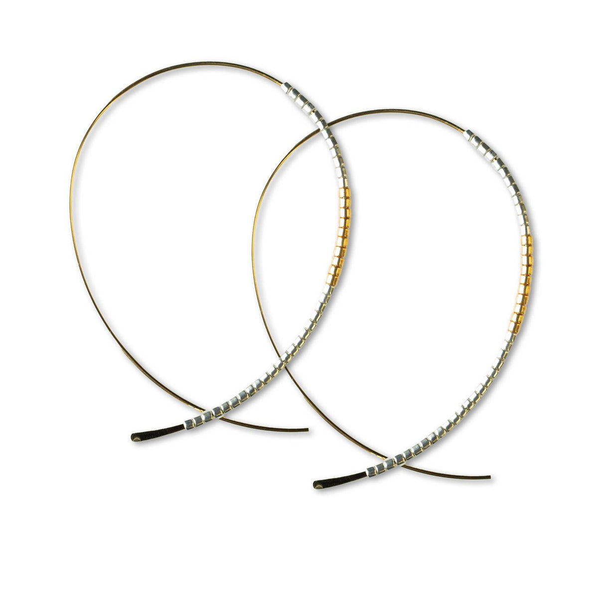 Norah Earrings-Silver | Beaded Threader Hoops