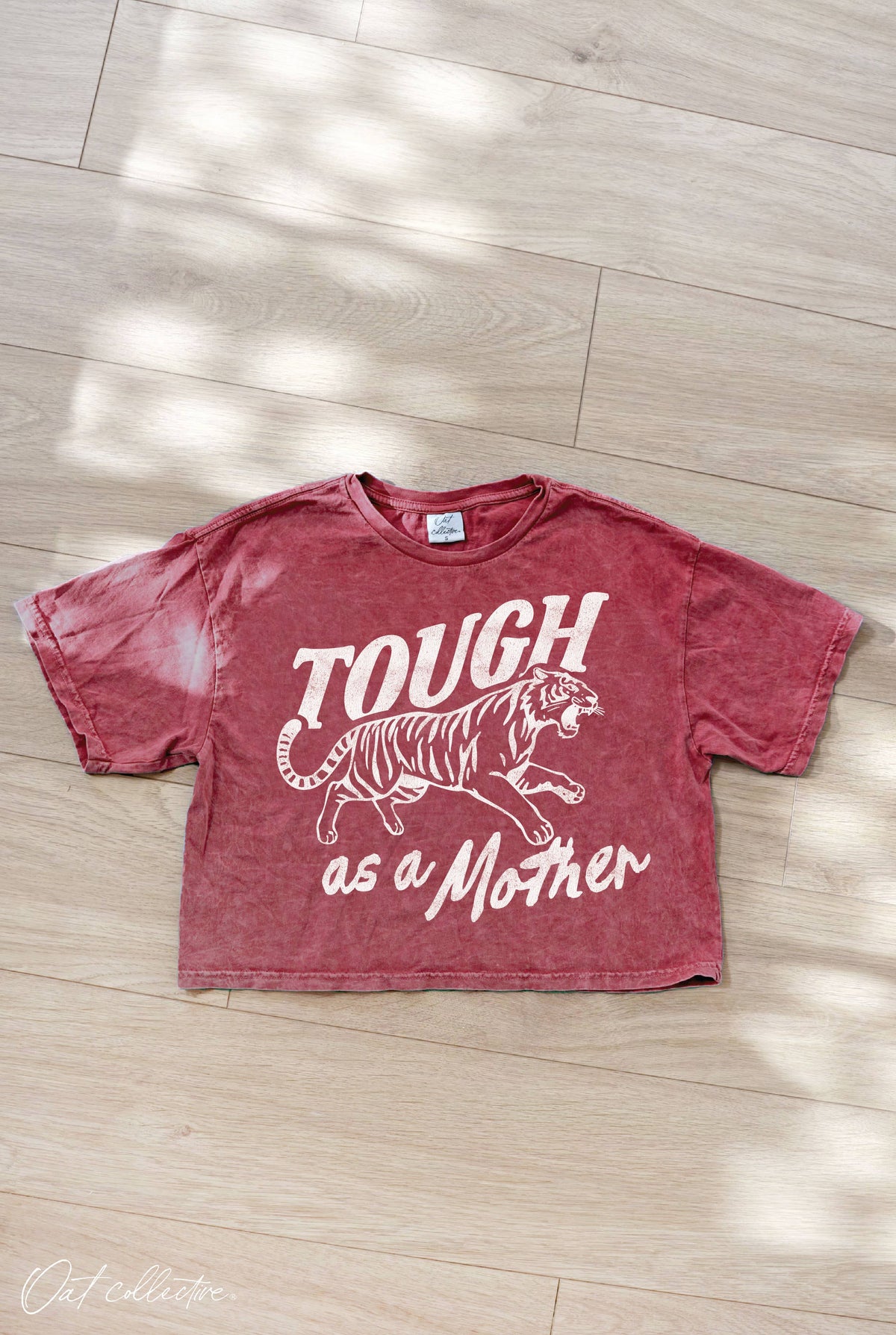 TOUGH AS A MOTHER Cropped Mineral Graphic Top