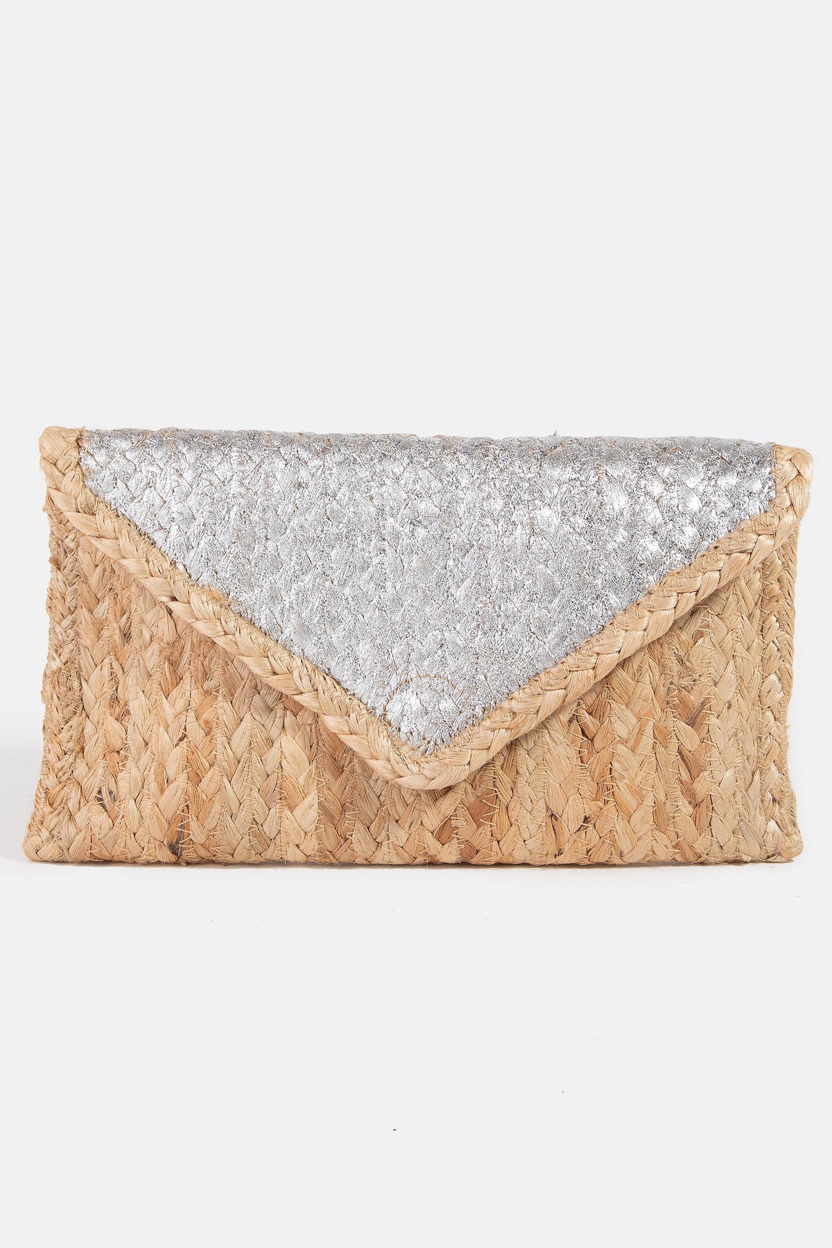 Metallic Accent Jute Envelope Clutch Bag