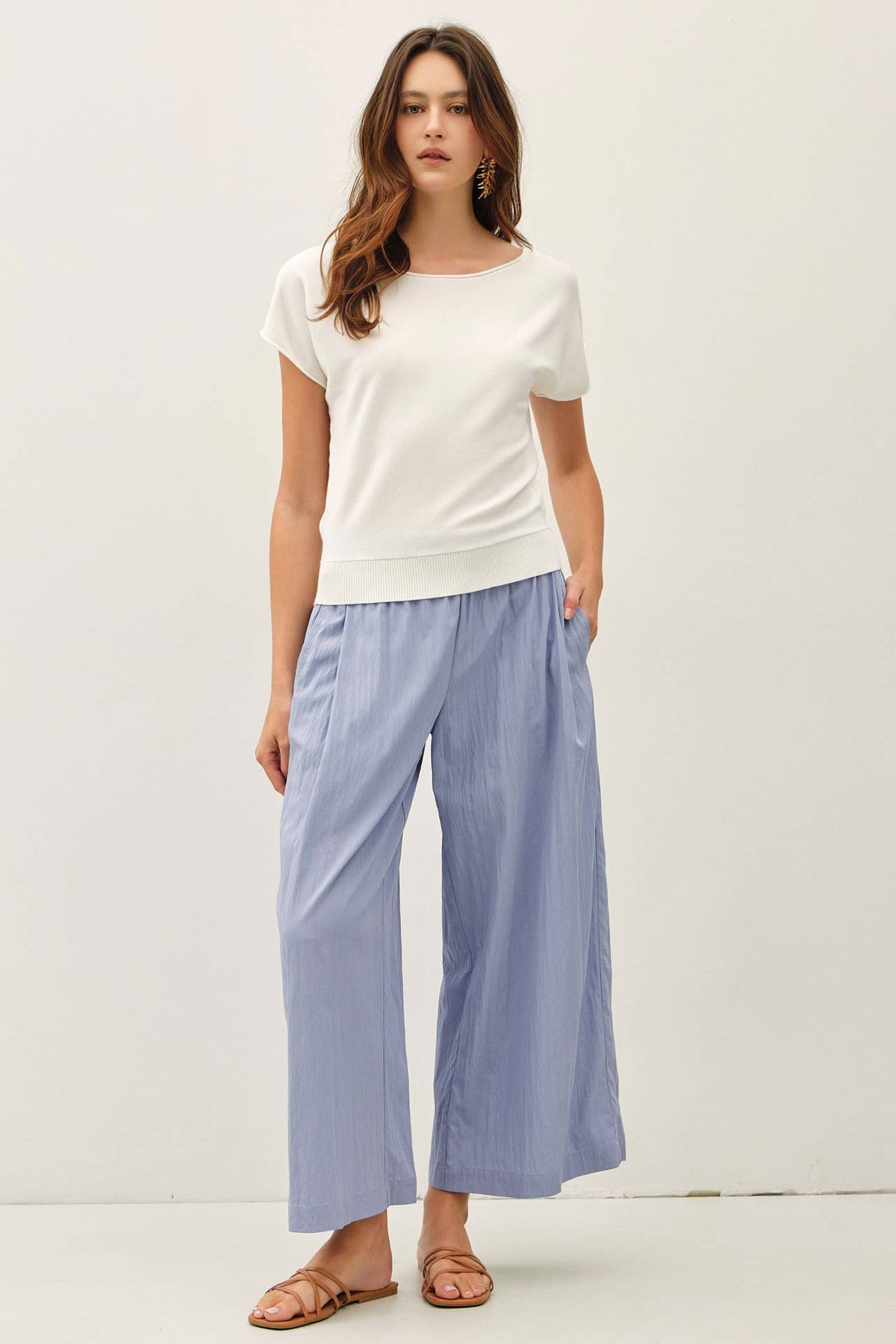 BOAT NECK CAP SLEEVE FINE SWEATER TOP