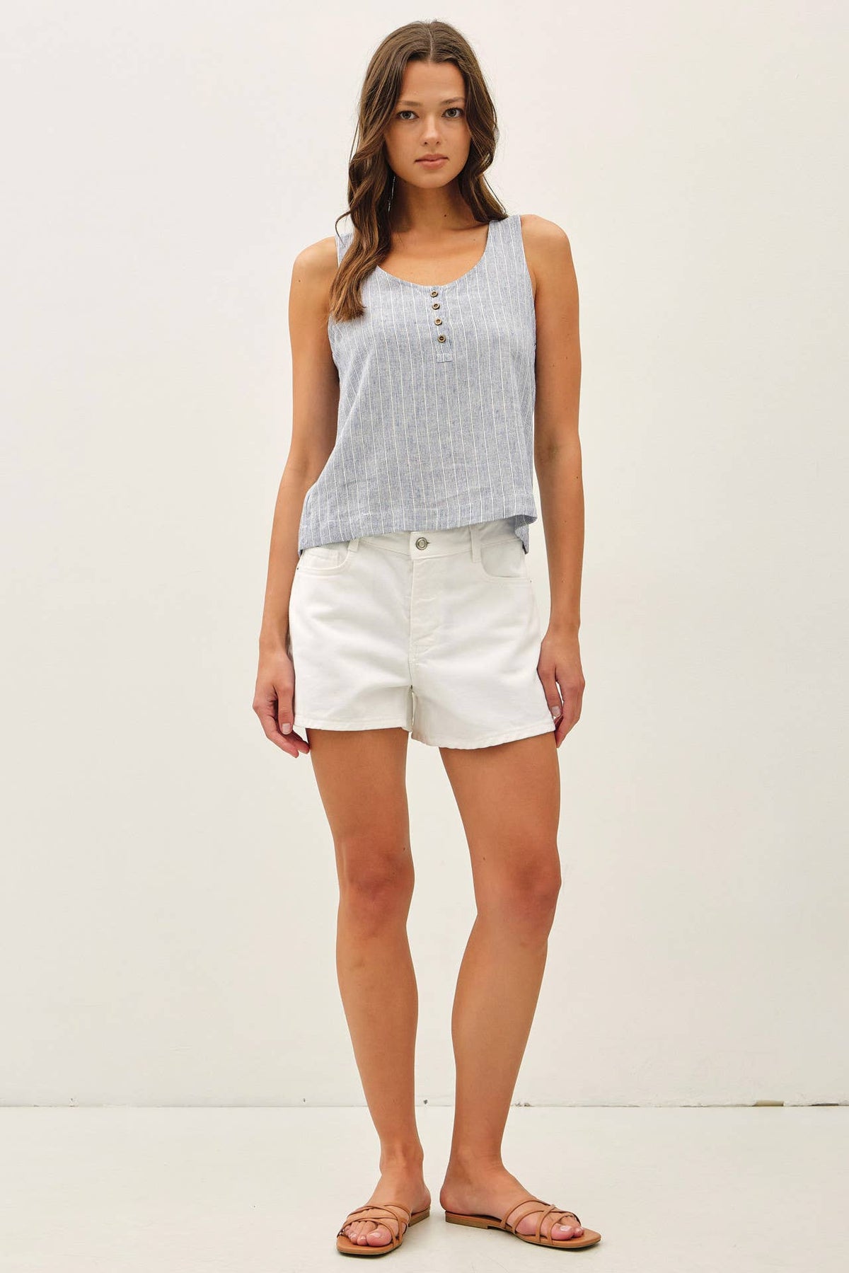 LINEN BLENDED BOXY CROPPED HENLEY TANK