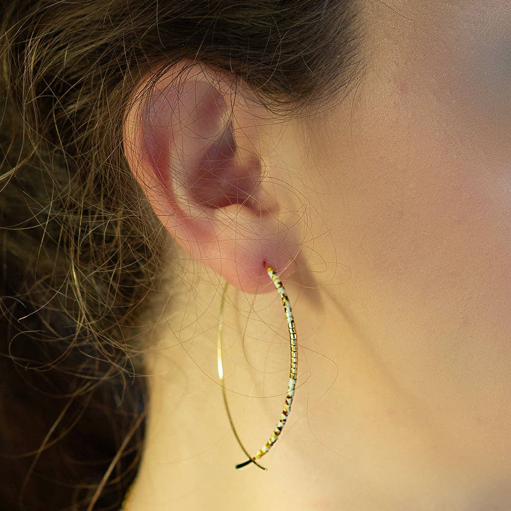 Norah Earrings-Taupe | Threader Hoop Minimalist