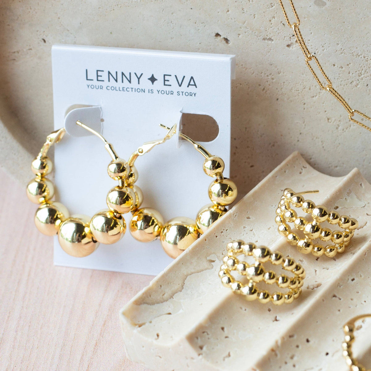Gold Earrings-Trio Beaded Hoops