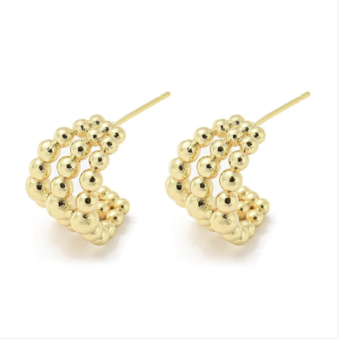 Gold Earrings-Trio Beaded Hoops