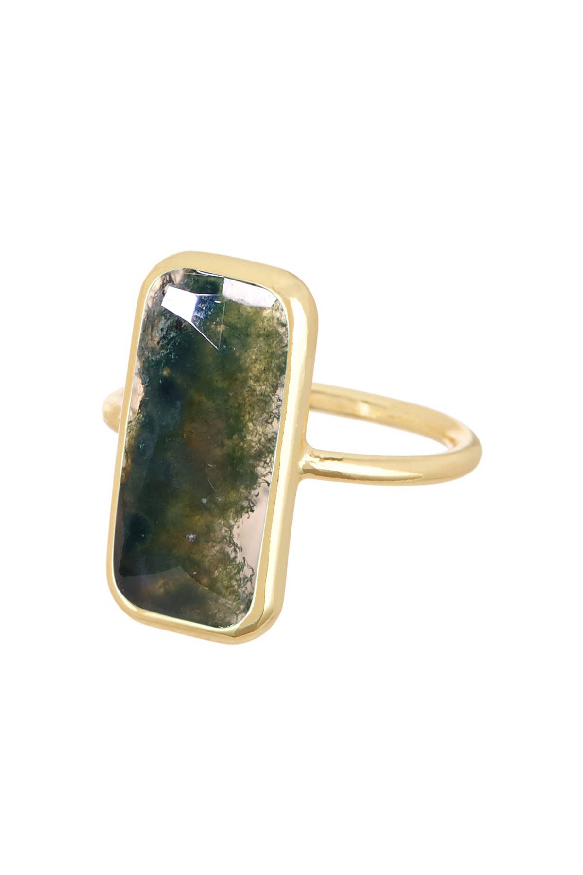 Moss Agate Rectangle Ring - GF