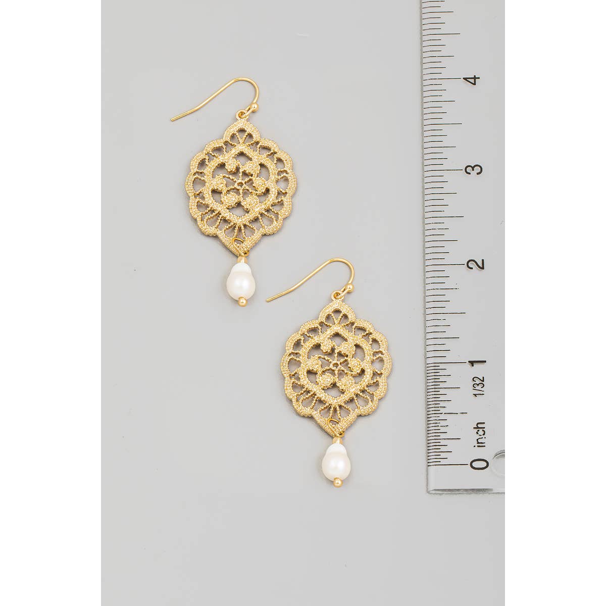 Filigree Oval And Pearl Charm Dangle Earrings