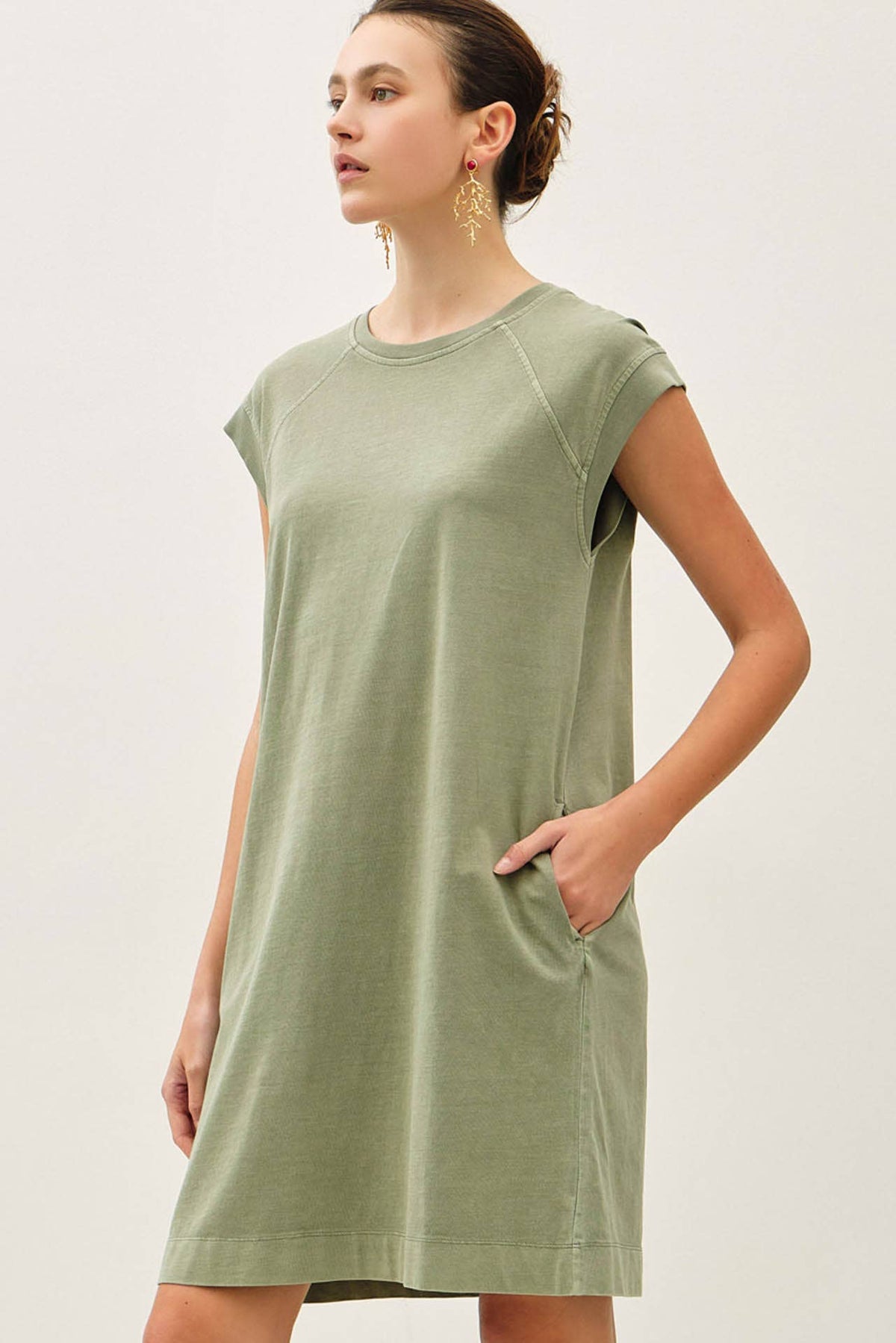 CASUAL CAPPED SLEEVE JERSEY DRESS