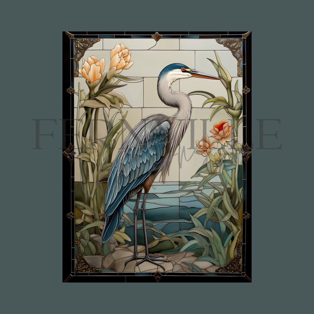 Tempered Glass Cutting Board: Blue Heron Serving Tray (R)