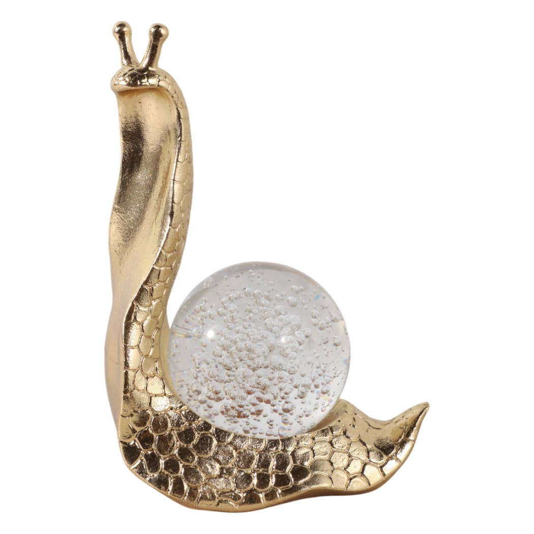 Decorative Figurine - Gold Resin Snail Glass Ball, 8 in.