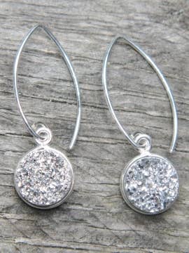 Silver Bezel Druzy Marquis Earrings - Silver