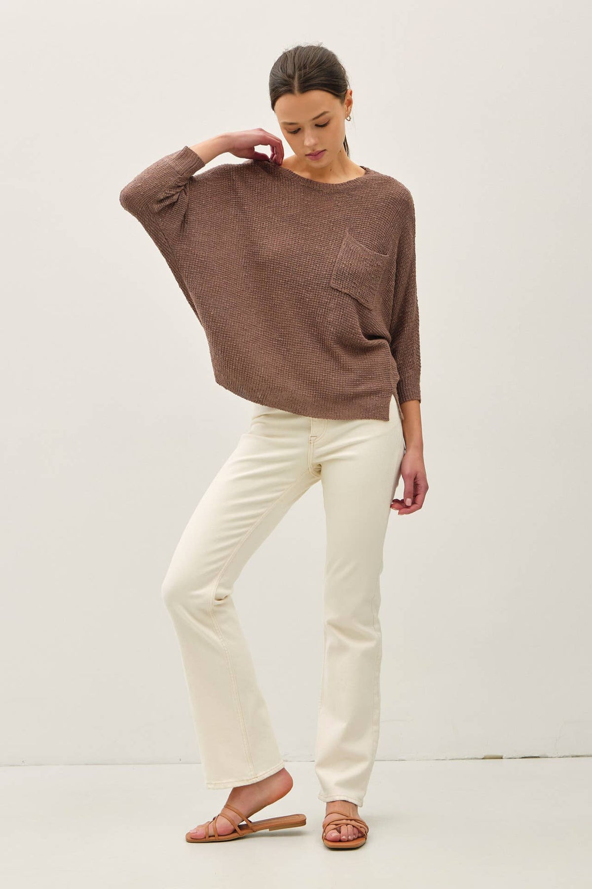 NEW COLOR-FRONT POCKET DOLMAN LONG SLEEVE KNIT SWEATER