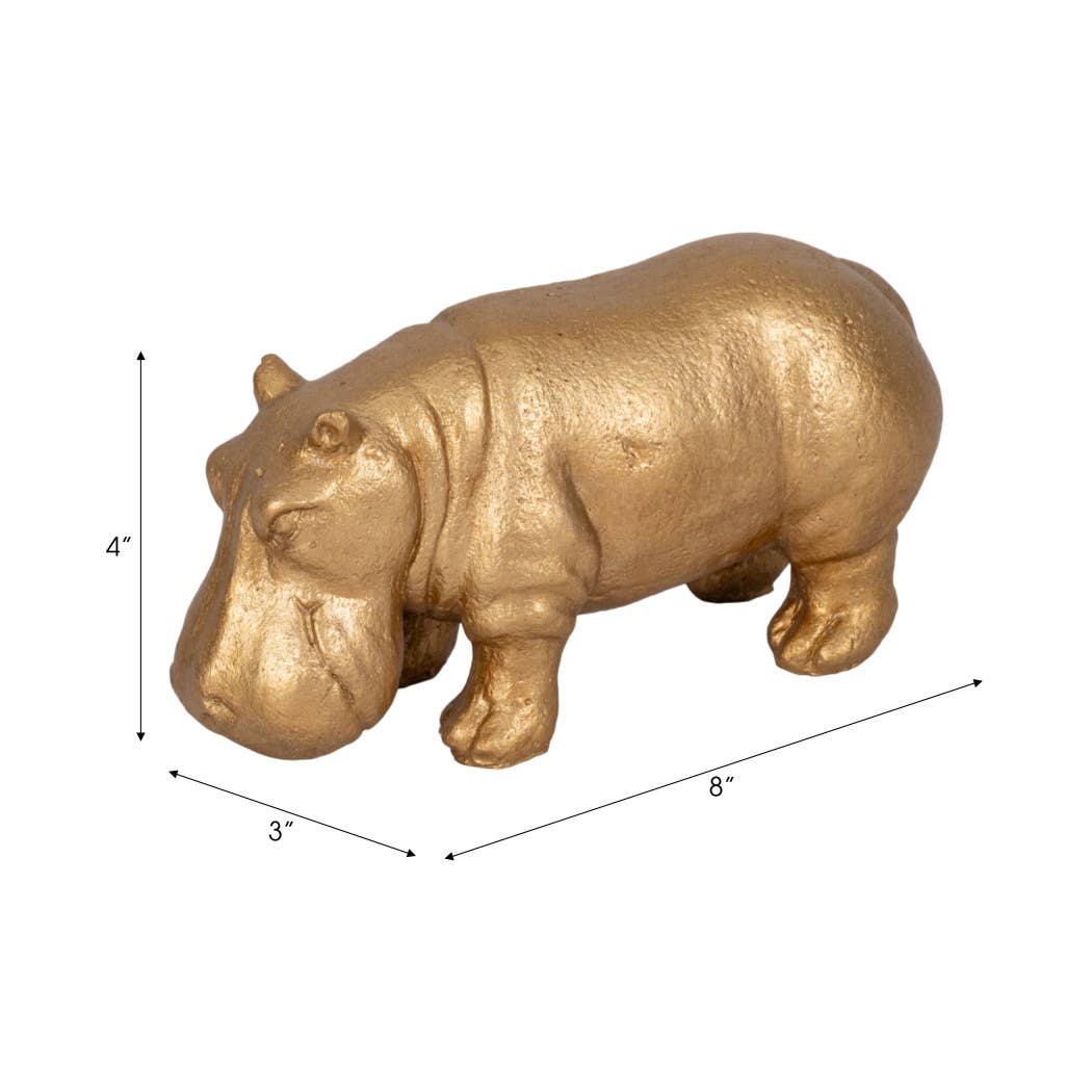 Decorative Figurine - Gold Ceramic Hungry Hippo, 8 in.