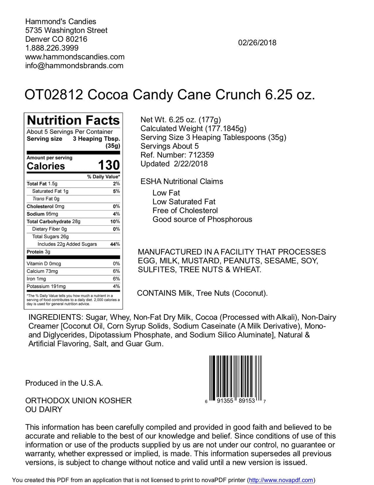 All-Natural Cocoa Mix - Candy Cane Crunch - 10 oz Tin