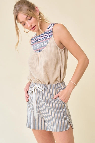 Charcoal, Mustard, & Blue Striped Shorts