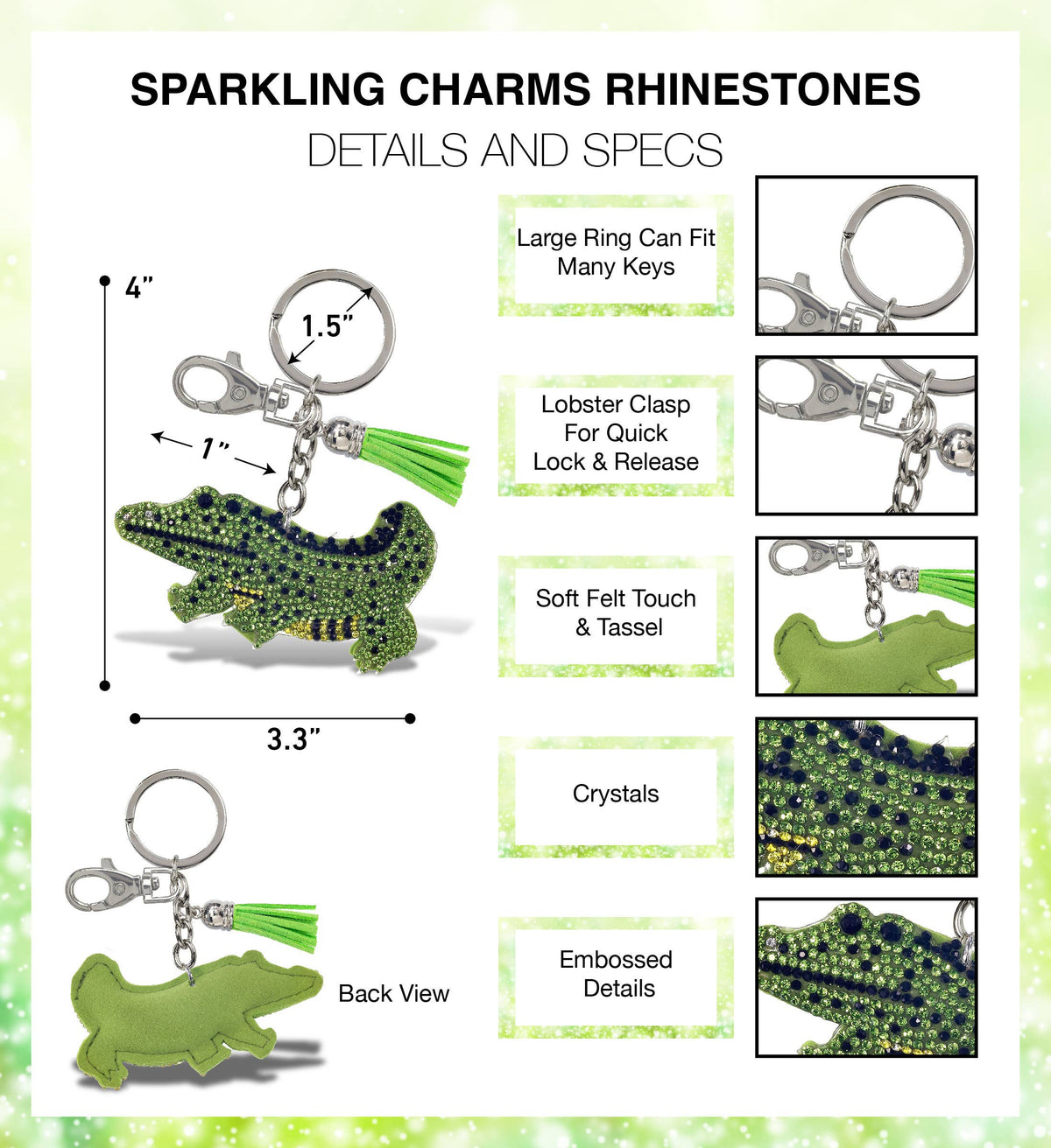 Sparkling Rhinestones Charm - Gator