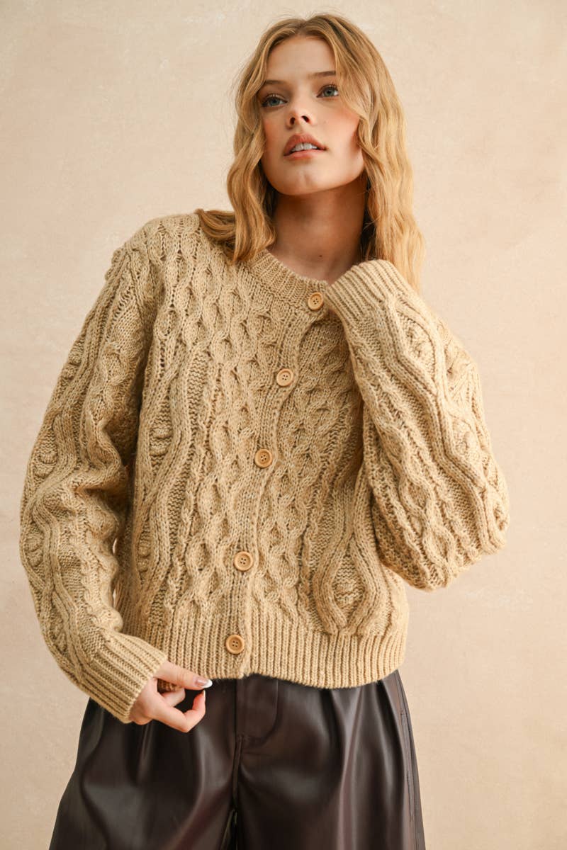 BUTTON FRONT CABLE KNITTED CARDIGAN