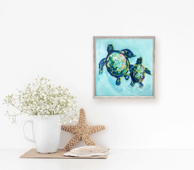 Two Turtles Swimming Mini Framed Canvas