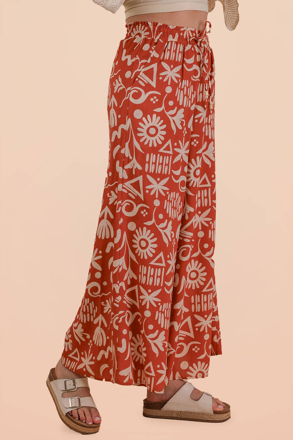 NP70715 - Printed Wide Leg Long Pants