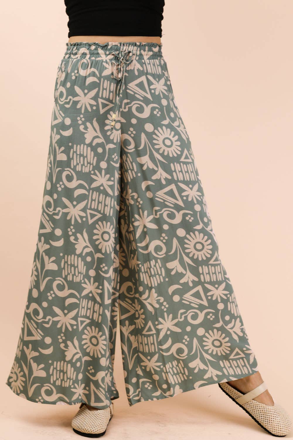NP70715 - Printed Wide Leg Long Pants