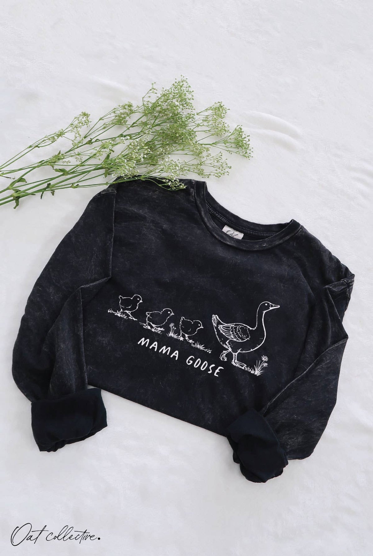MAMA GOOSE Mineral Washed  Graphic Tee Long Sleeve.