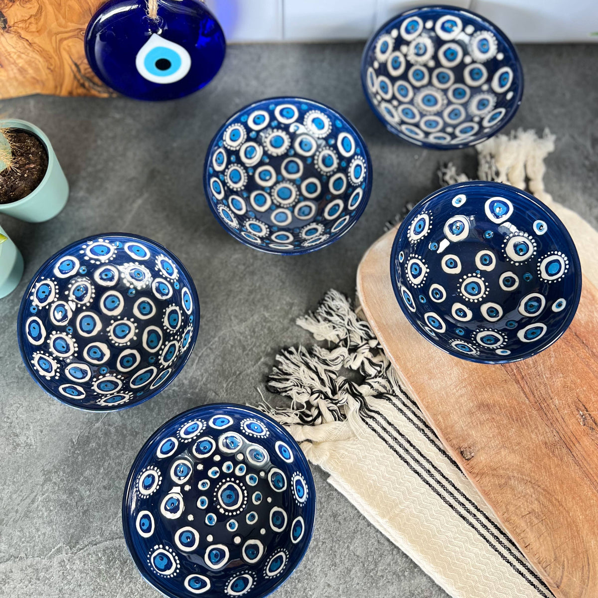 Medium Evil Eye Bowl, Handmade Ceramic Bowl, Boho Decor