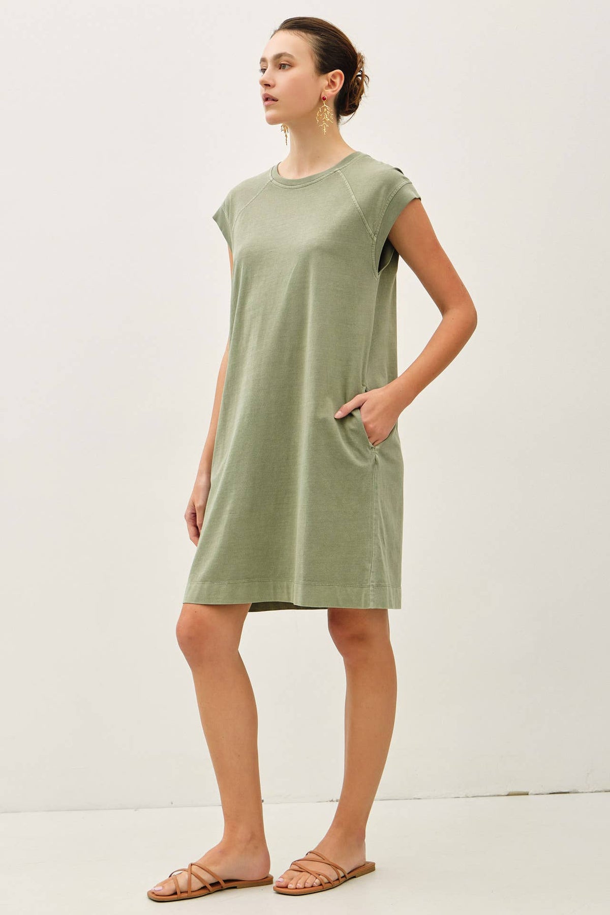 CASUAL CAPPED SLEEVE JERSEY DRESS