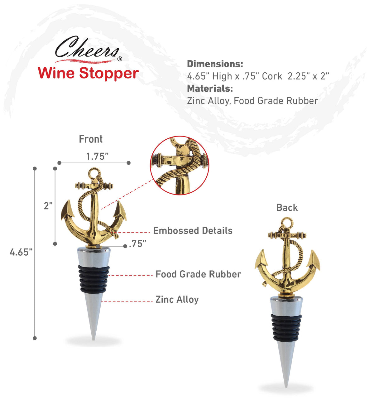 Wine Stopper - Gold Metal Anchor