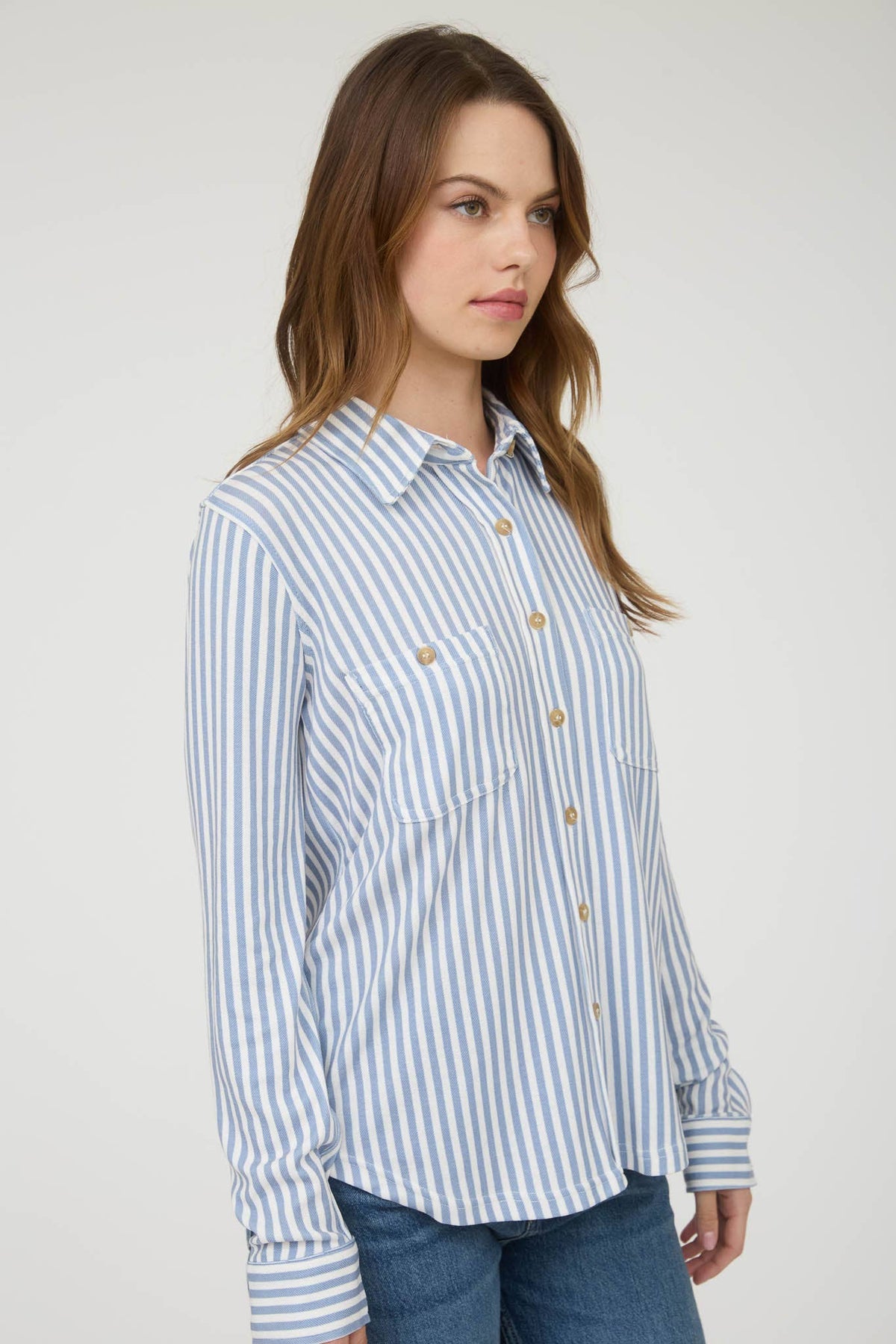 STRIPE COLLARED LONG SLEEVE BUTTON DOWN SHIRT