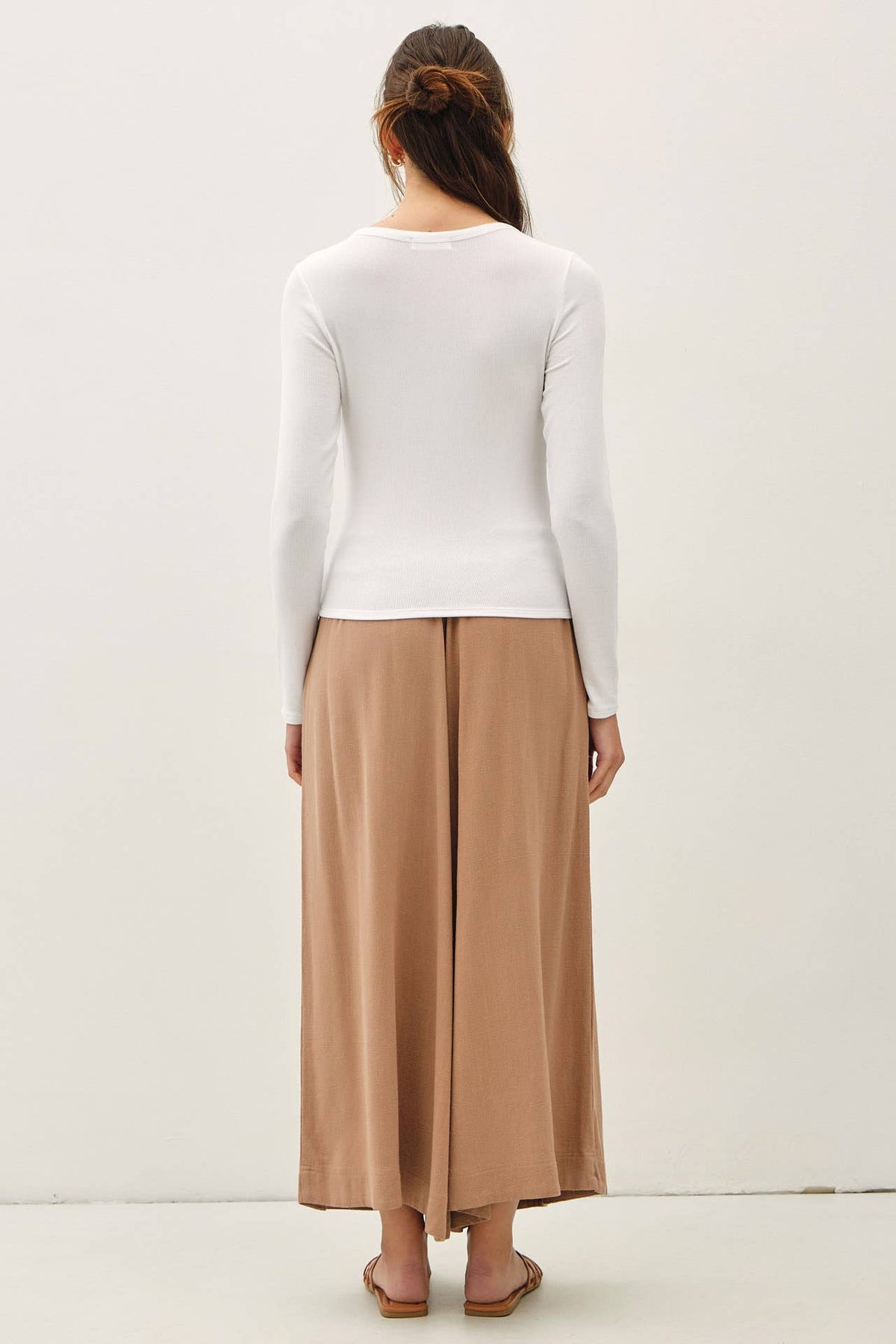 LINEN BLEND CROPPED PALAZZO PANTS