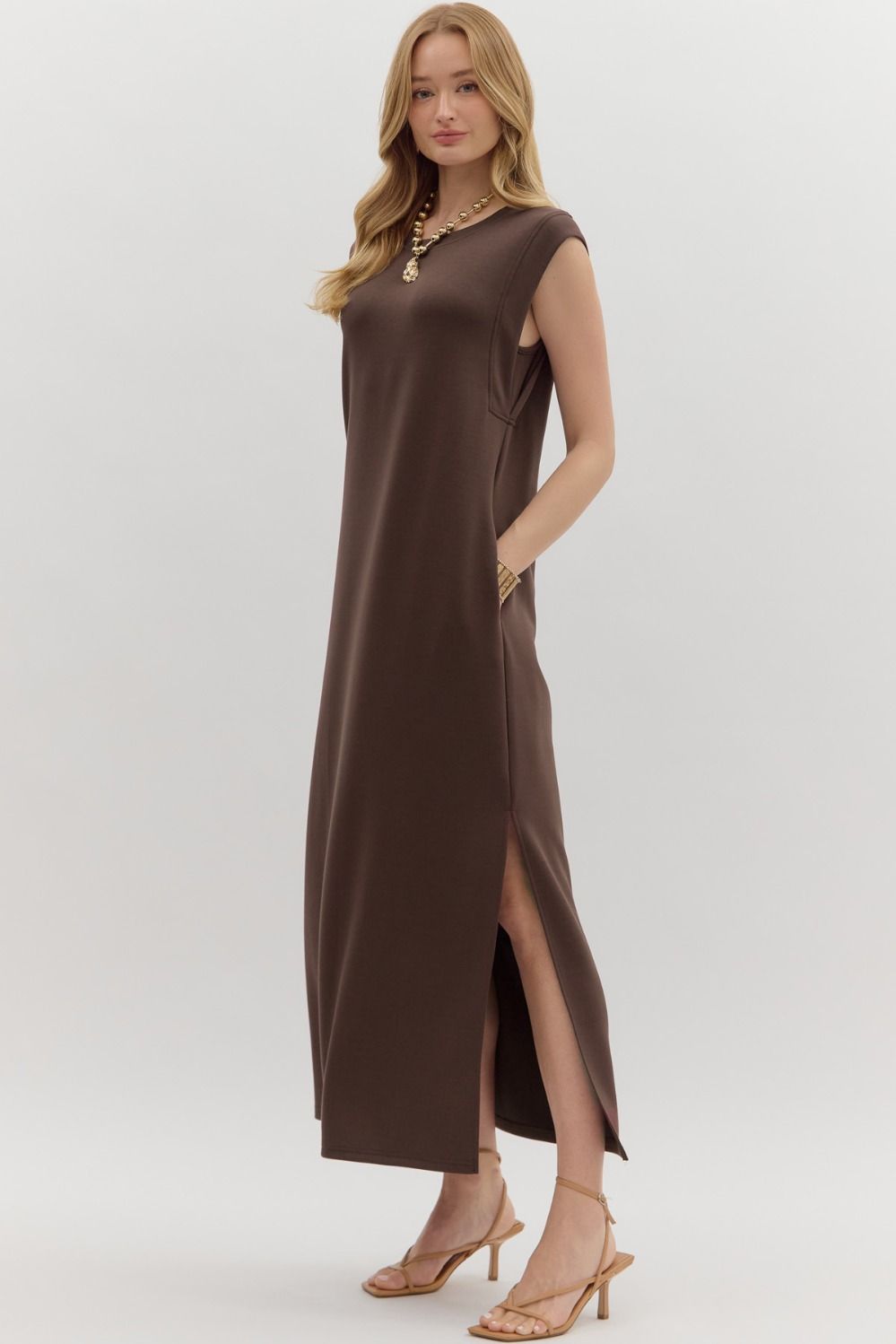 brown entro dress Entro A-Line Contrasting Striped Maxi Dress in Brown S