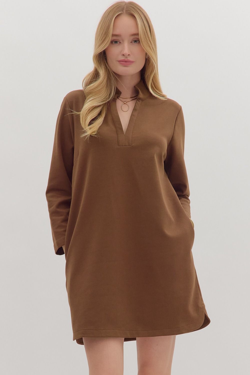 Split V Dress in Brown