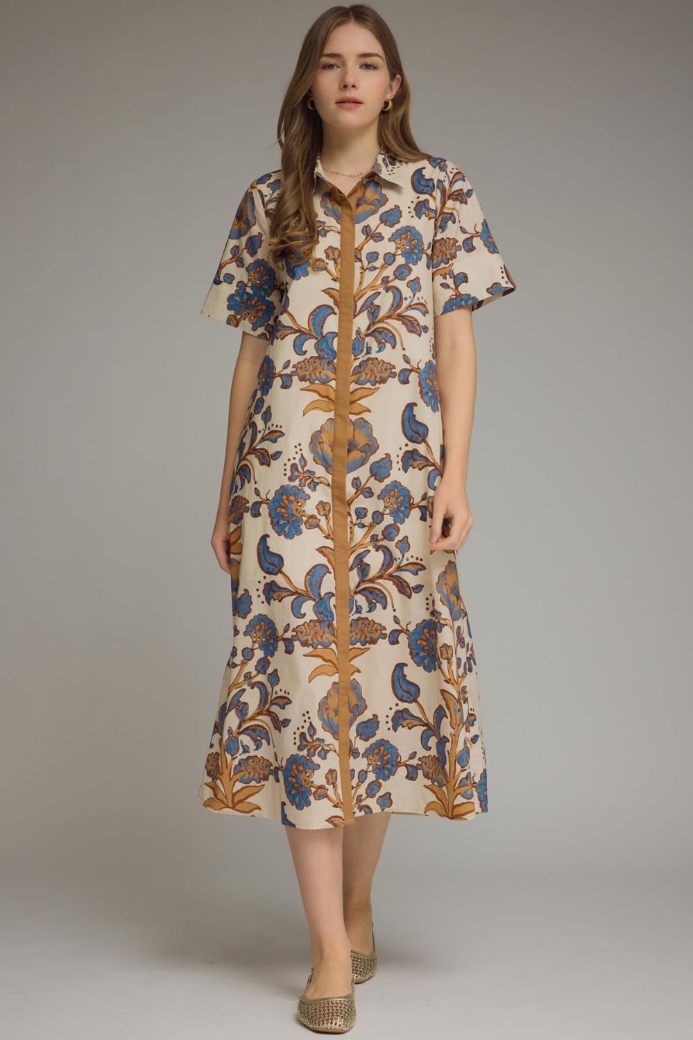 Floral print short sleeve midi dress