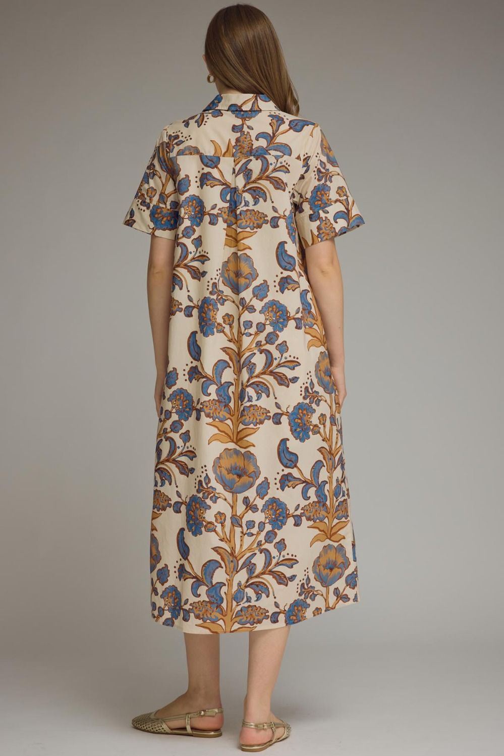 Floral print short sleeve midi dress